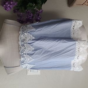 Blue Lace Trim Women's Top